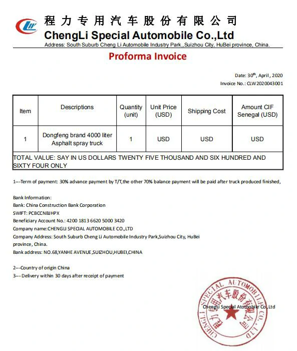 Proforma Invoice sample